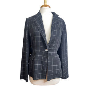 Vintage Michele black checkered plaid pin stripe oversized blazer plaid